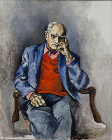 Renato Guttuso. Ritratto Moravia con maglione rosso